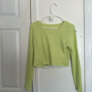 Neon Green Lace Trimmed Waffle Knit Long Sleeve